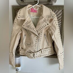 Azalea Wang studded leather jacket beige